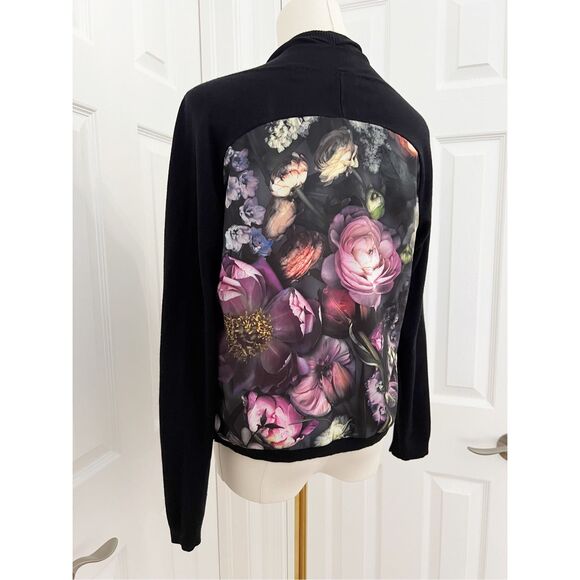 Ted Baker Womens Black Floral Panel Long Sleeves Open Front Cardigan Size 1 - Picture 1 of 4